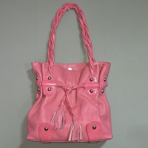 Michael Rome Designs Pink Leather Fringe Shoulder Bag Purse Made in Italy VTG